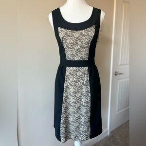 Anthropologie Black and Cream Lace-Panel Midi Dress